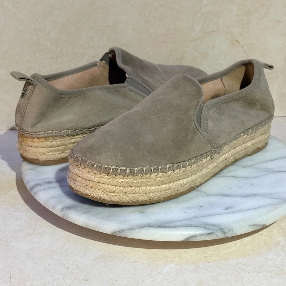 Sam Edelman Carrin Taupe Suede Platform Espadrille Slip On Shoes Womens 8M